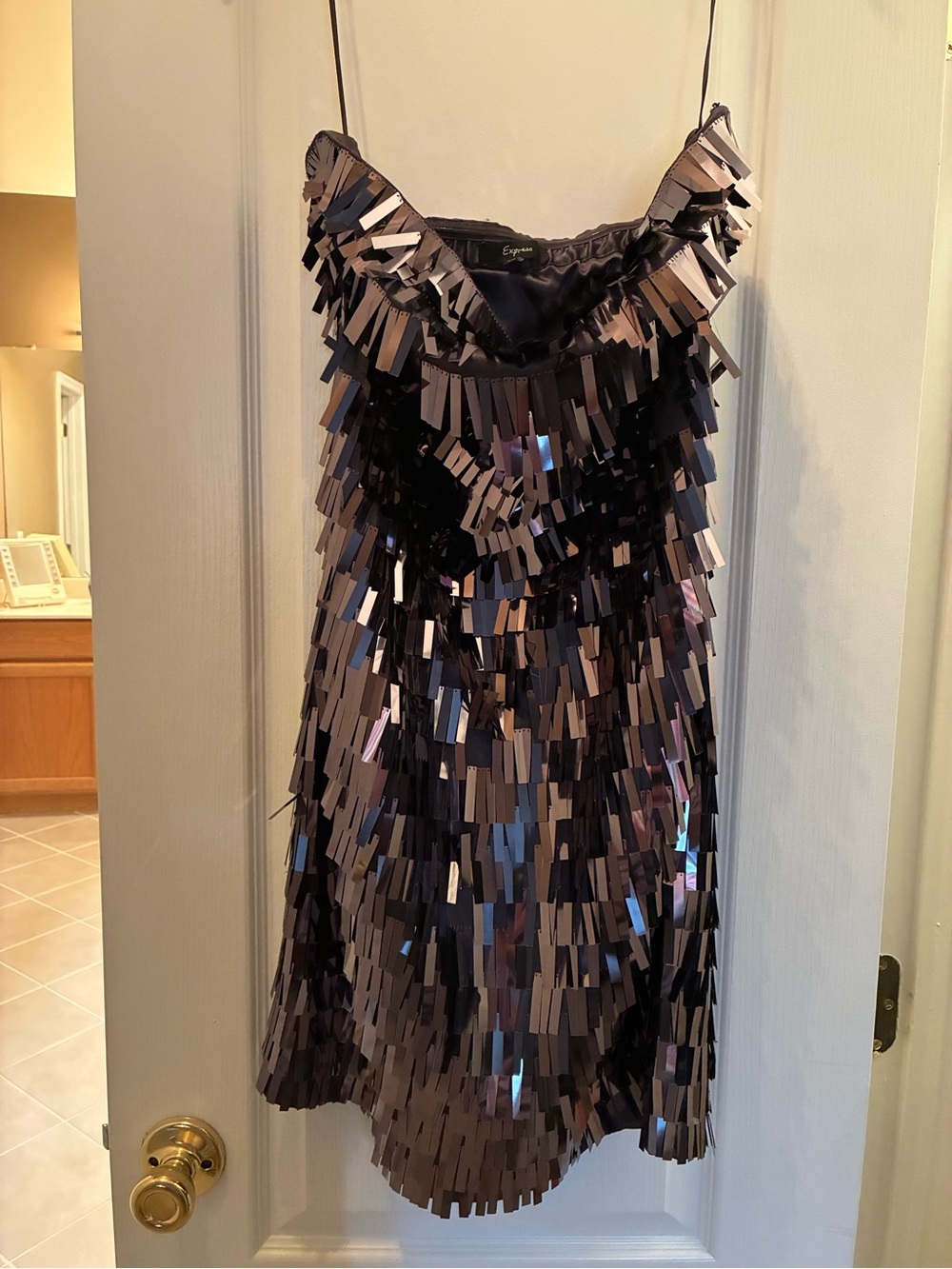 Brown Sz8 Express Sequin Fringe Strapless Party Dress - Picture 3 of 6